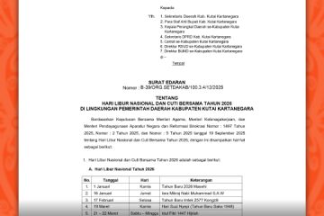 Muara Jawa, Selasa 13 Januari 2026 — Pemerintah Kabupaten Kutai Kartanegara telah menerbitkan Surat Edaran tentang Hari Libur Nasional dan Cuti Bersama Tahun 2026 sebagai pedoman bagi seluruh perangkat daerah, termasuk Pemerintah Kecamatan Muara Jawa, dalam pelaksanaan hari libur nasional dan cuti bersama pada tahun 2026. Surat edaran ini ditujukan untuk memastikan kelancaran penyelenggaraan pemerintahan serta tetap terjaganya pelayanan publik kepada masyarakat. Surat Edaran tersebut diterbitkan berdasarkan Keputusan Bersama Menteri Agama, Menteri Ketenagakerjaan, serta Menteri Pendayagunaan Aparatur Negara dan Reformasi Birokrasi tentang penetapan Hari Libur Nasional dan Cuti Bersama Tahun 2026. Dengan adanya pedoman ini, seluruh instansi pemerintah diharapkan dapat mengatur jadwal kerja pegawai secara tertib dan terencana.